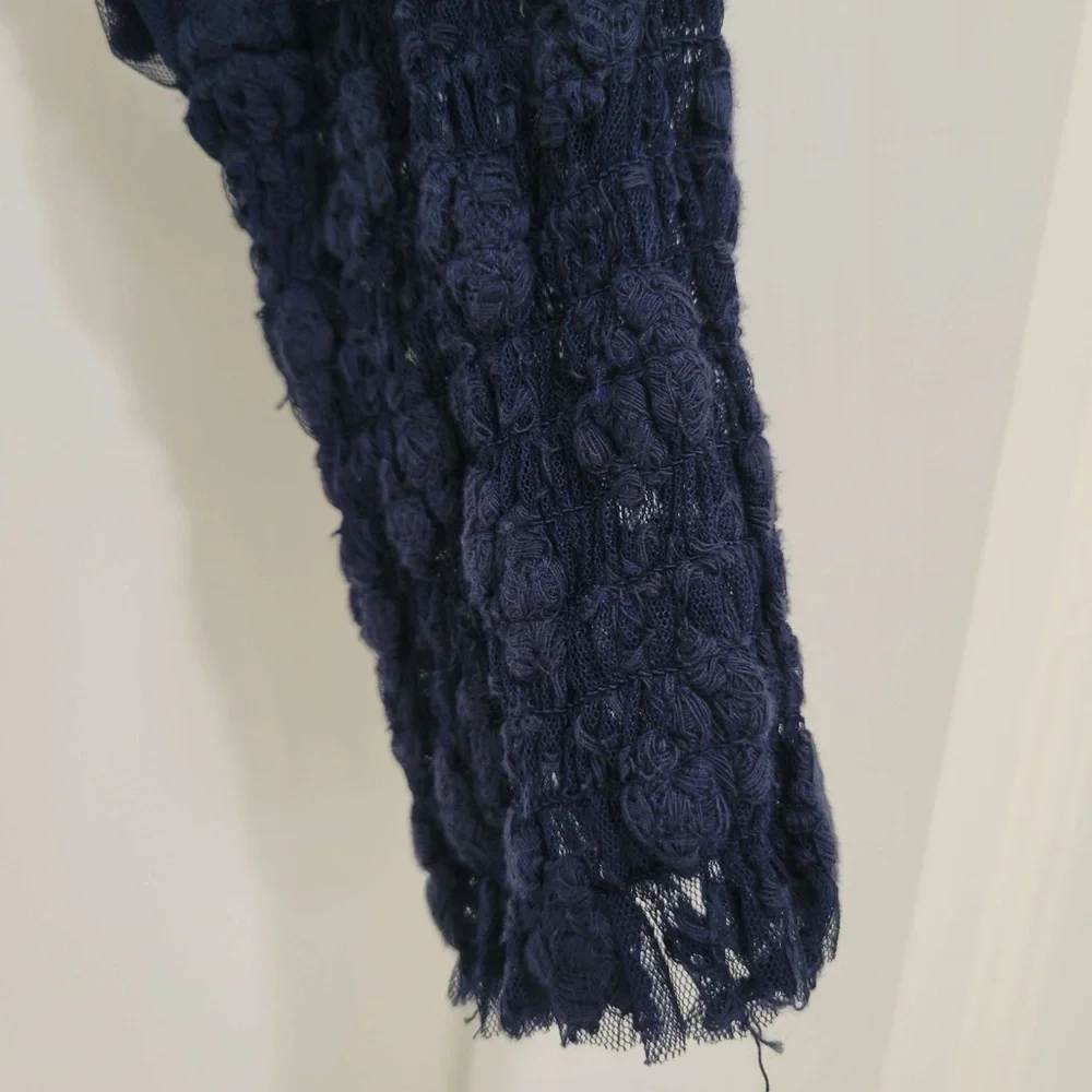 Free People navy blue lace floral embroidered long sleeve see thru dolman blouse